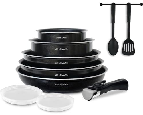 Batterie de cuisine 10 pieces Arthur Martin - Aluminium - Tous feux sauf induction - Noir