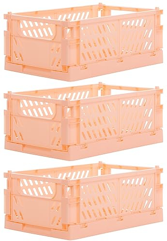Brandsseller 3er Faltbare Klappbox 25x16,5x10 cm stabiler Einkaufskorb stapelbarer Transportkorb Aufbewahrungskiste Set - Rosa