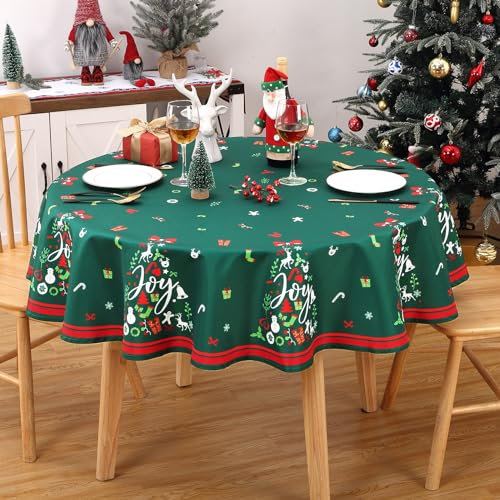 Rund Tischdecke Weihnachten Dekoration für Esszimmer Tischtuch Wasserabweisend Tischwäsche abwischbar Tischdecke mit Stern abwaschbare Tischedeke für Küche,Grün Round,152cm