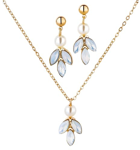 Handgemachtes Schmuckset für die Braut aus Glassteinen für Hochzeiten: Elegante Halskette und Ohrringe in hochwertigem Design