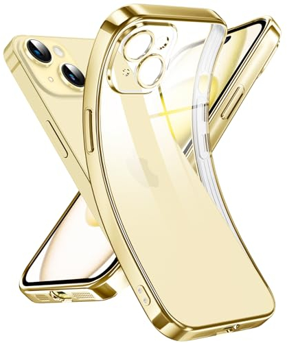 Supdeal Crystal Clear Hülle für iPhone 15, Niemals gelb mit Kameraschutz, Silikon Durchsichtig Handyhülle Weicher Passform, Ultra Dünn und Leicht Case Cover, 6,1 Zoll, Gold