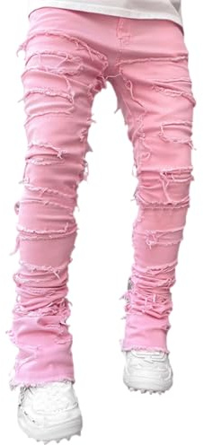 Jeans da uomo elasticizzati skinny impilati strappati jeans distrutti slim fit patch Y2K pantaloni in denim slim fit pantaloni streetwear