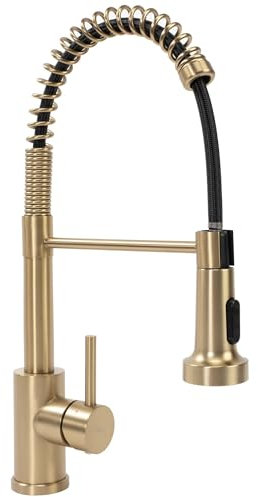 Rea Küchenarmatur ausziehbar, Colin Brush, goldfarbener Metall-Küchenspülenmischer, heiß und kalt, verstellbarer Einhebel, 360° drehbar (Gold)