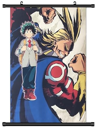 KARMA-X Großes 60x90CM Meine Helden Akademie My Hero Kakemono Rollbild | Anime Manga Stoffposter Wallscroll Poster | Wanddeko Geschenk | All Might & Deku