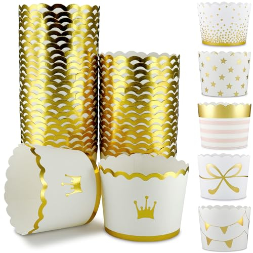 Frau WunderVoll® 25 Muffin Backformen Gold (metallic) Krone Durchmesser 6,1 cm/goldene Muffins Muffinbackform Muffinform Form Backförmchen Cupcake Formen Förmchen Papier Cupcakeformen