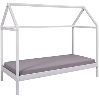Inter Link – Kinderbett 90 x 200 cm– Hausbett – Jugendbett – aus massivem Kiefernholz – Für Jungen und Mädchen – Weiß lackiert – Schadstofffrei – Pflegeleicht – Sun Road 90 x 200 cm