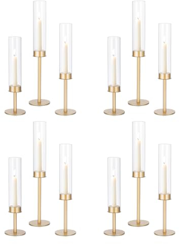 Kerzenständer Kerzenhalter gold Hurricane: Candeldo Kegelkerzenhalter für Hochzeit, Glastisch, Tafelaufsatz für Esstische, 3er-Set, hoher Weihnachtskerzenständer