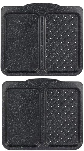 Salter COMBO-9013 Megastone 40 cm Split Baking Tray – 2 Pack, Non-Stick Oven Tray with 2 Compartments for Multipurpose Cooking, Durable Carbon Steel Ovenware, Easy to Clean, Oven Safe Up to 220°C
