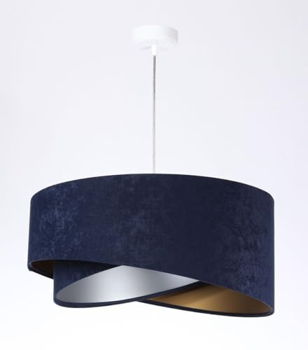 Licht-Erlebnisse Hängelampe Stoff Velours Optik in Weiß Marineblau Gold Silber E27 rund D: 50 cm Doppelschirm Modern Pendelleuchte Esszimmer Wohnzimmer