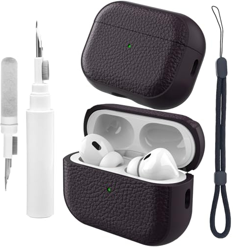 Teyomi Funda Compatible con AirPods Pro 2 con Kit de Limpieza, Funda para Apple Airpods Pro 2ª Generación con Correa de Mano, TPU Case para Airpods Pro 2 Cover[DISEÑO con Tacto DE Cuero][Violeta]