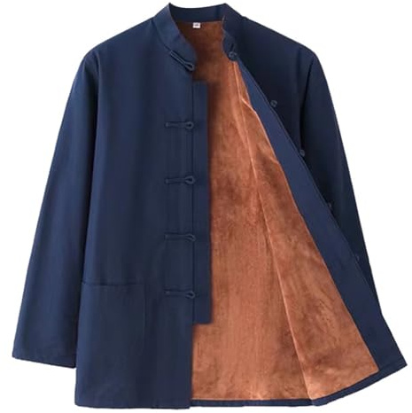 MYIESAXL Winter Warm Plüsch Tang-Anzug, Männer Baumwolle Kung Fu Kleidung Tops Kampfkunst Jacke Mäntel Langarm Tai Chi Kleidung Baumwolle Tai Chi Uniform Kaffee