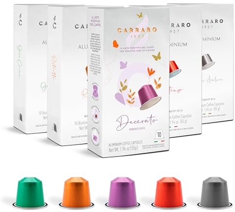 CARRARO 1927 Variety Pack Coffee Capsules - 50 Aluminium Coffee Pods Compatible with Nespresso Original line, Medium and Dark Roast, Made in Italy