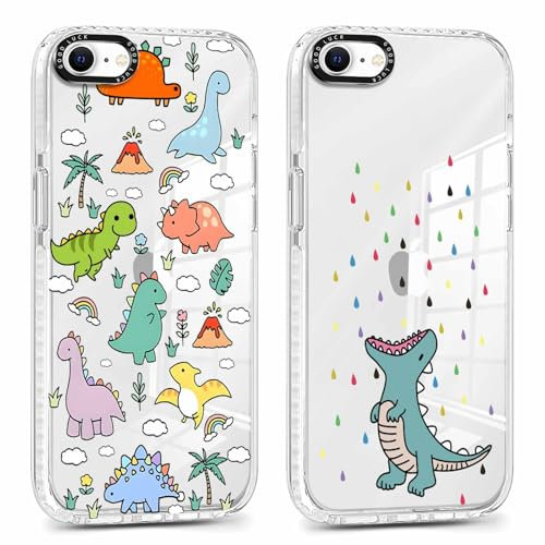 Yoedge 2 Pack Transparent Phone Case Compatible with iPhone 8/SE 2022/7/SE 2020 4.7, Soft Silicone with Cute Dinosaur Aesthetics Pattern,Shockproof Bumper Protector Matte Cover, for iPhone 7 Girls