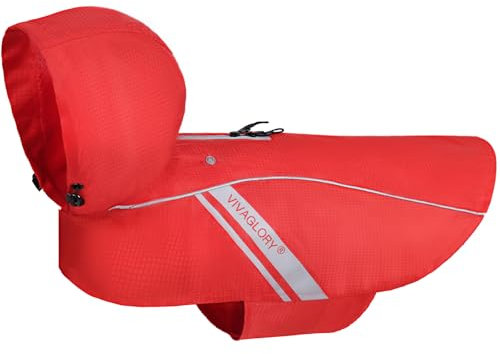 VIVAGLORY Wetoff Hunderegenmantel, Regenmantel Hund für Winter, Hunderegenjacke, Wasserdicht & Reflektierend Gefütterter Regenschutz, L, Rot