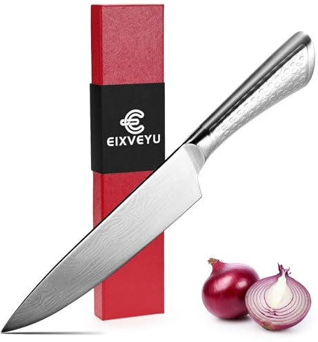 EIXVEYU Cuchillo de Cocina de 10 Pulgadas Acero Inoxidable,Cuchillo de Chef Patrón de Damasco,Cuchillo cocina Profesional Multiusos Para Cortar Carne y Verduras,Con Mango Hueco y Embalaje de Regalo