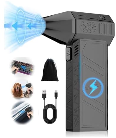 Elektrische Staubgebläse, 3-Gang 130000 U/min Druckluftspray, Air Duster Auto Trockner Gebläse mit 6000mAh Akku, Jet Fan Tastatur Reinigungsset für PC Reinigungsset, Auto, Sofa (Schwarz)
