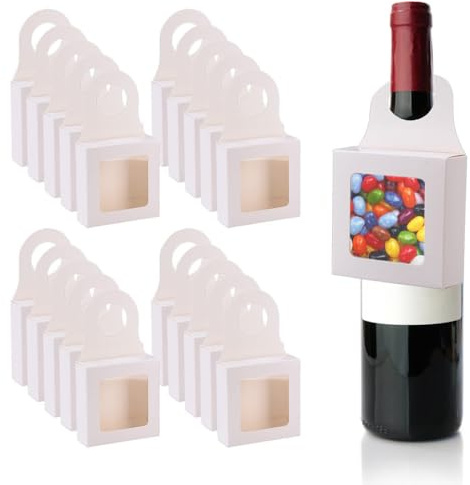 DONGKER 20 PCS Wine Bottle Boxes,Circle Hooks Kraft Paper Candy Hanging Box with Window for Holding Candy Chocolate Cookies