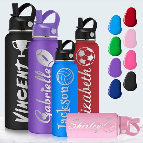 Custom Water Bottle with Name Engraved, Personalised Water Bottles with Straw Lid, Customised Gifts for Women Men (12/18/24/32/40oz)