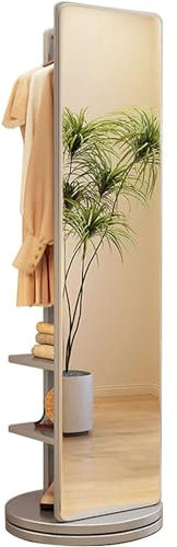 Garderobe und Spiegel Combo – 360° drehbare Holzgarderobe mit Ganzkörperspiegel – perfekt für Wohnzimmer, Schlafzimmer, Garderobe