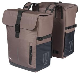 Basil Move dubbelpackväska – 30 l, brun, vattenavvisande, tillverkad av återvunnen polyester, kompatibel med MIK och Racktime