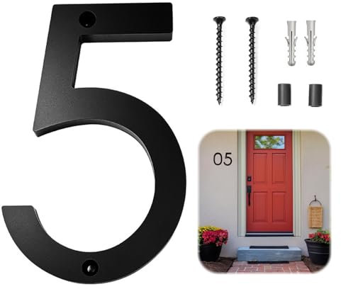 Yuqilin Hausnummernschild Acryl,Schwimmfähig Zahlen Hausnummer Wasserdicht Türschild 3D Briefkasten Namensschild Schwarz House Number Plate,für Bürotüren Briefkästen Wohnungstore Garagen（5）