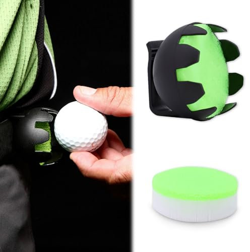 BOYSSPAA Portable Golf Ball Cleaner Clip Reusable Golf Ball Washer Holder with Replaceable Clean Pad Golf Gadgets Gifts for Golfers Woman Man