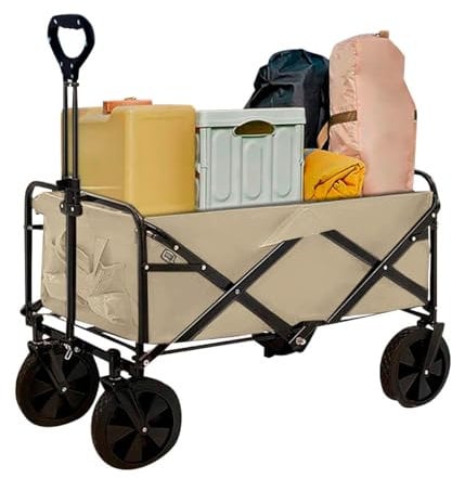 Neo Heavy Duty Large Capacity Foldable Collapsible Garden Trolley Cart Utility Wagon Truck Folding Wheelbarrow for Beach Gardening Outdoor Camping Shopping Fishing Festivals (Natural)