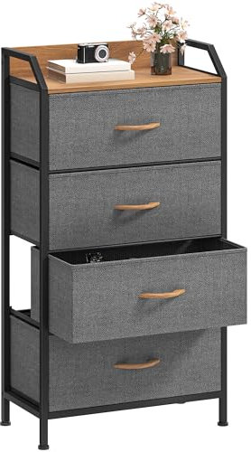 DWVO Kommode mit 4 Schubladen, langlebiger Stoff, Robustes Metallgestell, modern und funktional, ideal für Schlafzimmer, Wohnzimmer, Flur, Kinderzimmer, dunkelgrau