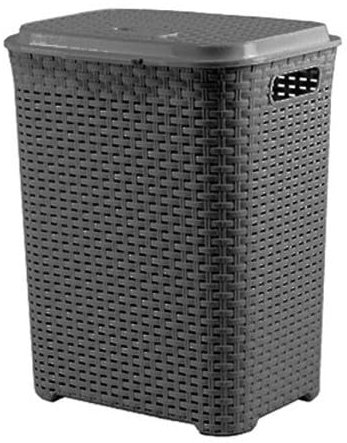 Cesto para Ropa Sucia 50 L - Envio 24h - con Asas y Tapa, pongotodo Rattan de plástico duro. Cubo para plancha, Almacenaje juguetes, herramientas o Multiusos. Ligero y Resistente. (Gris, 50 Litros)