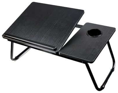 True Face Foldable Laptop Bed Table with Cup Holder & Anti-Slip Baffle – Adjustable Lap Desk for Reading, Writing & Eating – Portable Bed Tray Table for Sofa, Floor & Office Black - O1991