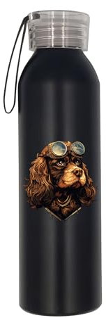 Cocker Spaniel Dog Steampunk Portrait Water Bottle, Insulated Bottle, Stainless Steel Water Bottle