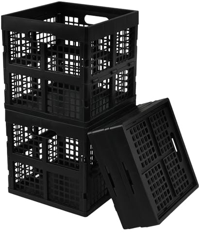 Aninhao 4 Pack 18 L Collapsible Storage Crate, Square Plastic Crate Basket, Black