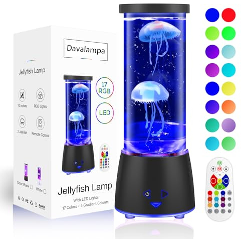 Davalampa Quallen Lampe Lavalampe Led 17 Farbwechsel Steuerbar | Quallenlampe Lavalampen Jellyfish Lamp Groß für Kinder Erwachsene | Tischlampe Nachtlicht Dimmbar | Aquarium Deko Geschenke