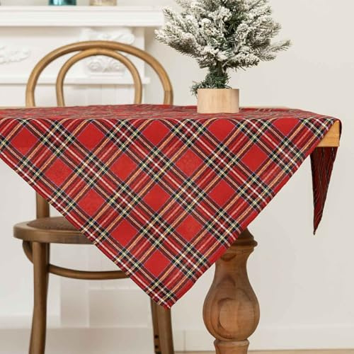 Jayusaror Tischdecke Weihnachten Rot Kariert Mitteldecke Plaid Weihnachtstischdecke Schottischen Tartan Klein Tischdecken Tischdeko Tischtuch Winter Küche Tisch Urlaub Dekor Tischwäsche 85x85 cm