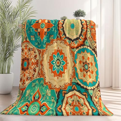 Flanelldecke Kuscheldecke 150x200 cm, Traditionell Mandala Stil Super Weiche Wohndecke Warm Flauschige Bedruckt Decke TV-Decke Mikrofaserdecke Gelb Grün Sofadecke oder Tagesdecke