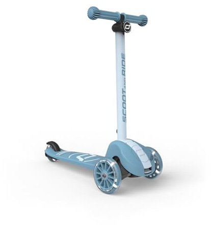 Scoot & Ride Highwaykick 3S Kinderroller ab 3 Jahren Höhenverstellbar 2-Fach Lenkung LED-Räder Zusammenklappbar Scooter für Kinder 96-130 cm (Steel)