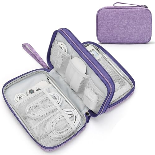 FYY Travel Cable Organiser, Electronics Accessories Bag, Waterproof Tech Storage Pouch, 2-Layer Universal Carry Case for Charger, Power Bank, Hard Drive Large-Dark Purple