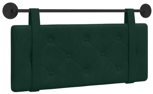 vidaXL Hängendes Kopfteil Dunkelgrün Samt, Moderner rechteckiger Wand-Headboard aus Samt, bezogen mit Bändern, Knopfsteppung für entspannende Schlafzimmer-Deko