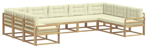 vidaXL Outdoor-Sofagarnitur mit Kissen 9 pcs Weiß und Creme, Zeitgemäße Gartenmöbel, modernes Sofa-Set, gemütliche Lounge für den Pool, Sitzgruppe für den Garten