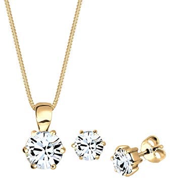 Elli Schmuckset Damen Set Basic Elegant mit Kristalle in 925 Sterling Silber vergoldet
