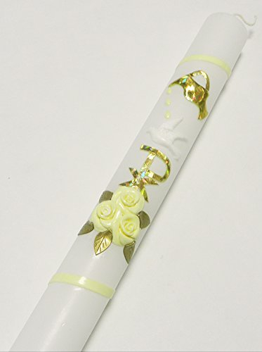 Taufkerze Kommunionkerze C-01 Gold/Creme inkl. Tropfschutz und Beschriftung KW-JOA-C01