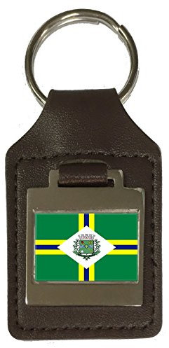 Schlüsselanhänger aus Leder mit Gravur Paulinia City Sao Paulo Bundesstaat Flagge