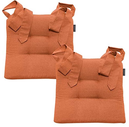 Magma Stuhlkissen mit Schleifenband - FINO Form 37-42cm x 46cm x 7cm - 2er Set - einfarbig - waschbar - viele Farben, Farbe:Magma_orange_042