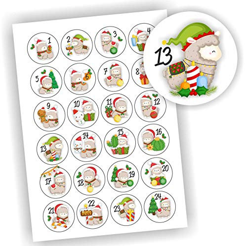 24 Aufkleber Adventskalender Lama Weiß Zahlen Fest Weihnachten Aufkleber Sticker