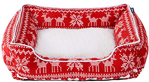 EMME Hundebett Mittelgroße Hunde, 91.5x71x23cm,Orthopädisches Hundebett, Memory Foam Hundesofa Flauschig Hundekissen, Hundekorbfür Große Hunde, Hundematratze Mit Waschbar Fleecebezug, Weihnachten
