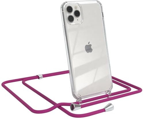 EAZY CASE Handykette kompatibel mit iPhone 11 Pro Max Handyhülle mit Umhängeband, Handykordel mit Schutzhülle, Silikonhülle, Hülle mit Band, Stylische Kette mit Hülle für Smartphone, Pink