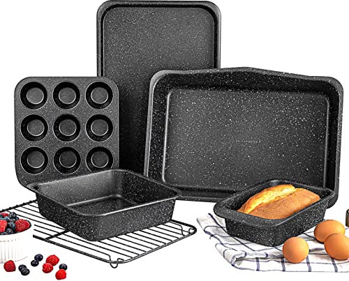 Granitestone Juego de utensilios para hornear antiadherentes, juego de moldes para hornear de 5 piezas, juego para hornear apto para lavavajillas, juego de moldes para horno
