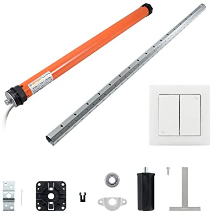 3T-MOTORS Rollladenmotor Komplettset mit Wippschalter, SW40 Welle 1,10 m, 3T35-10B (Zugkraft 10 Nm/25 kg) mit elektronischen Endschaltern, einfache Montage mit Zubehör, Rollladenantrieb