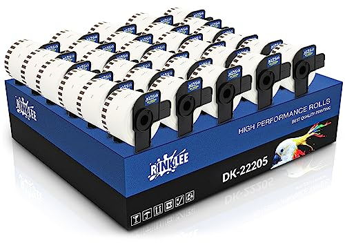 RINKLEE DK-22205 Endlos-Etiketten kompatibel für Brother P-Touch QL-500 QL-550 QL-560 QL-570 QL-700 QL-710W QL-720NW QL-800 QL-810W QL-820NWB QL-1060N QL-1100 QL-1110NWB | 62 mm x 30.48 m | 30 Rollen