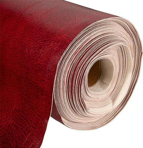 Discount Fabrics PVC Leatherette Fabric – 1 Metre Textured Faux Leather Vinyl (140cm Wide, 600GSM) – Waterproof Material for Upholstery, Sewing, Chairs & Boats (Claret Red,1 Meter)